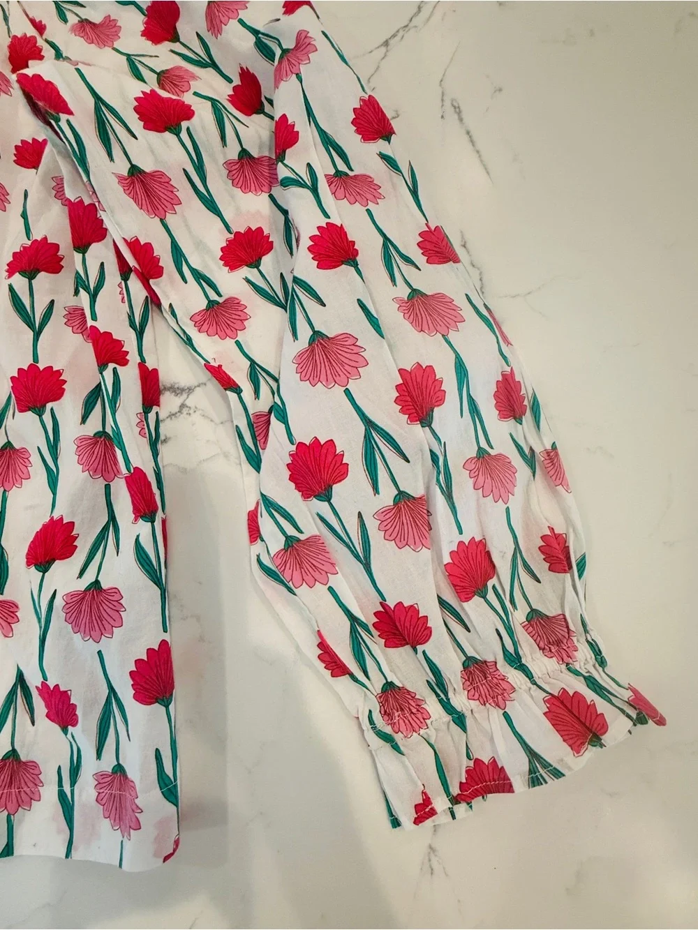 J. Crew White Blouse with Pink & Red Floral Print size S